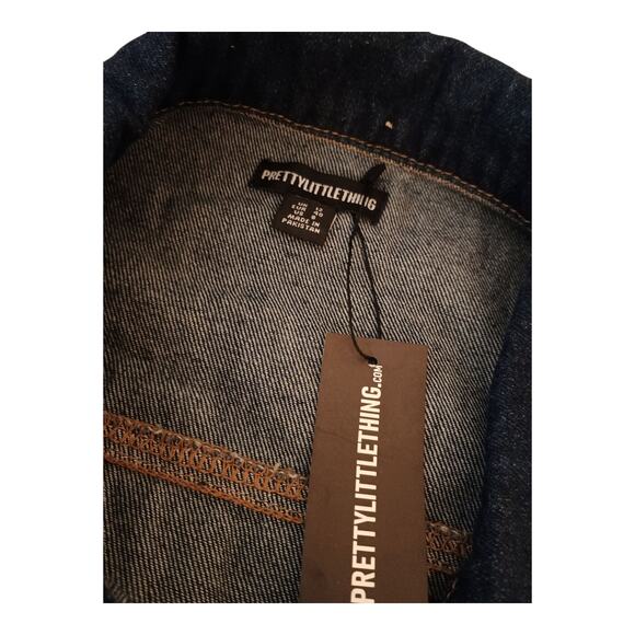 PRETTYLITTLETHING Women's Denim Jacket Oversized Boyfriends Dark Wash Size 8 - Picture 10 of 10